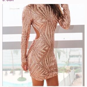 Fashion Nova Sequin Long Sleeve Dress - Pink
